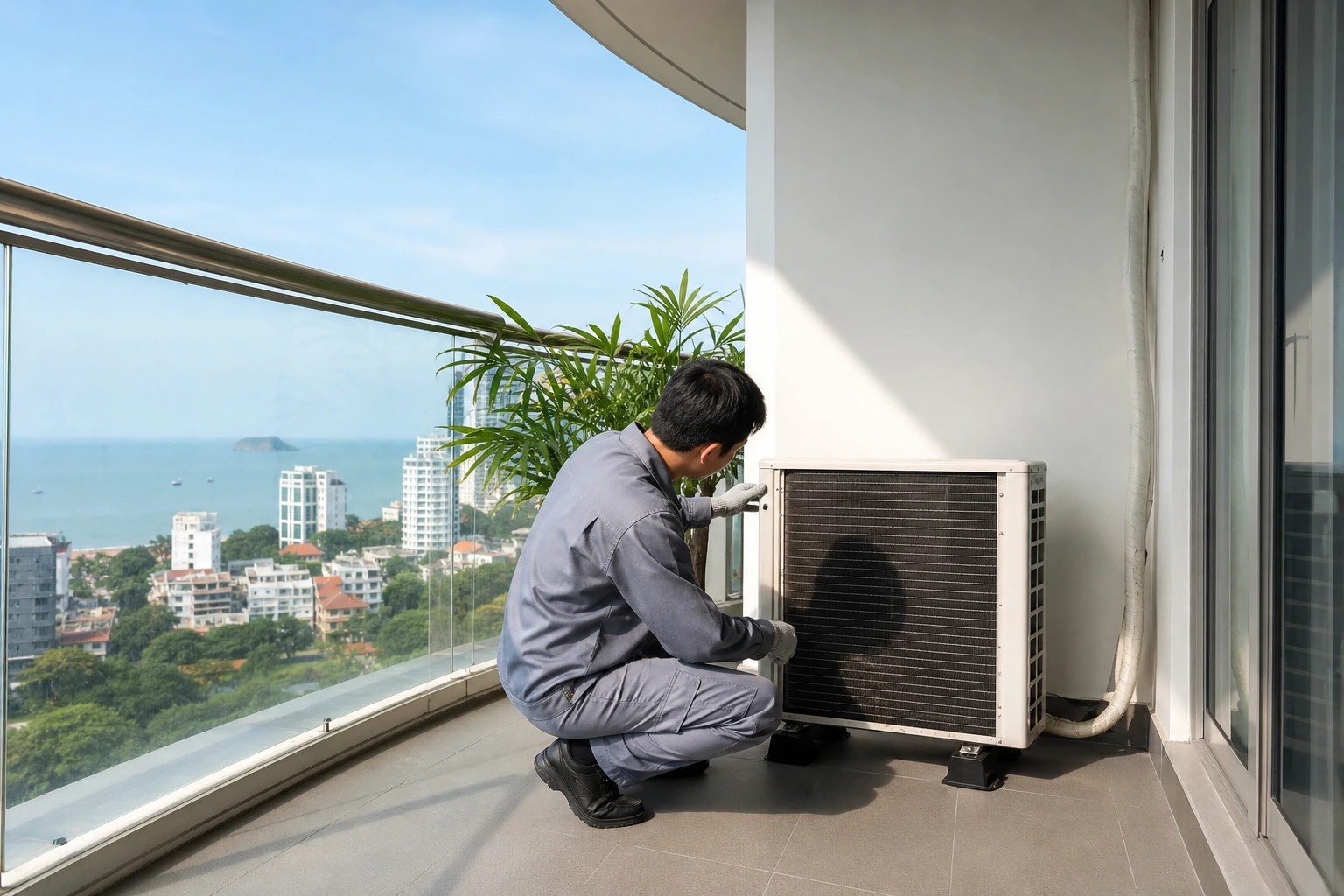 kiểm tra dàn nóng máy lạnh ngoài trời tại Vũng Tàu