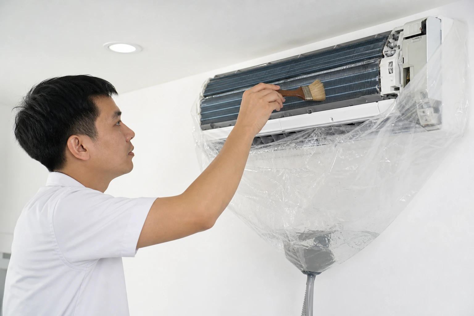 Kỹ thuật viên vệ sinh máy lạnh tại nhà ở Vũng Tàu