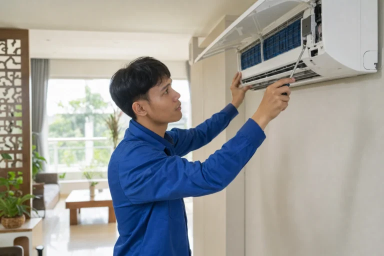 Kỹ thuật viên sửa chữa máy lạnh tại nhà ở Vũng Tàu