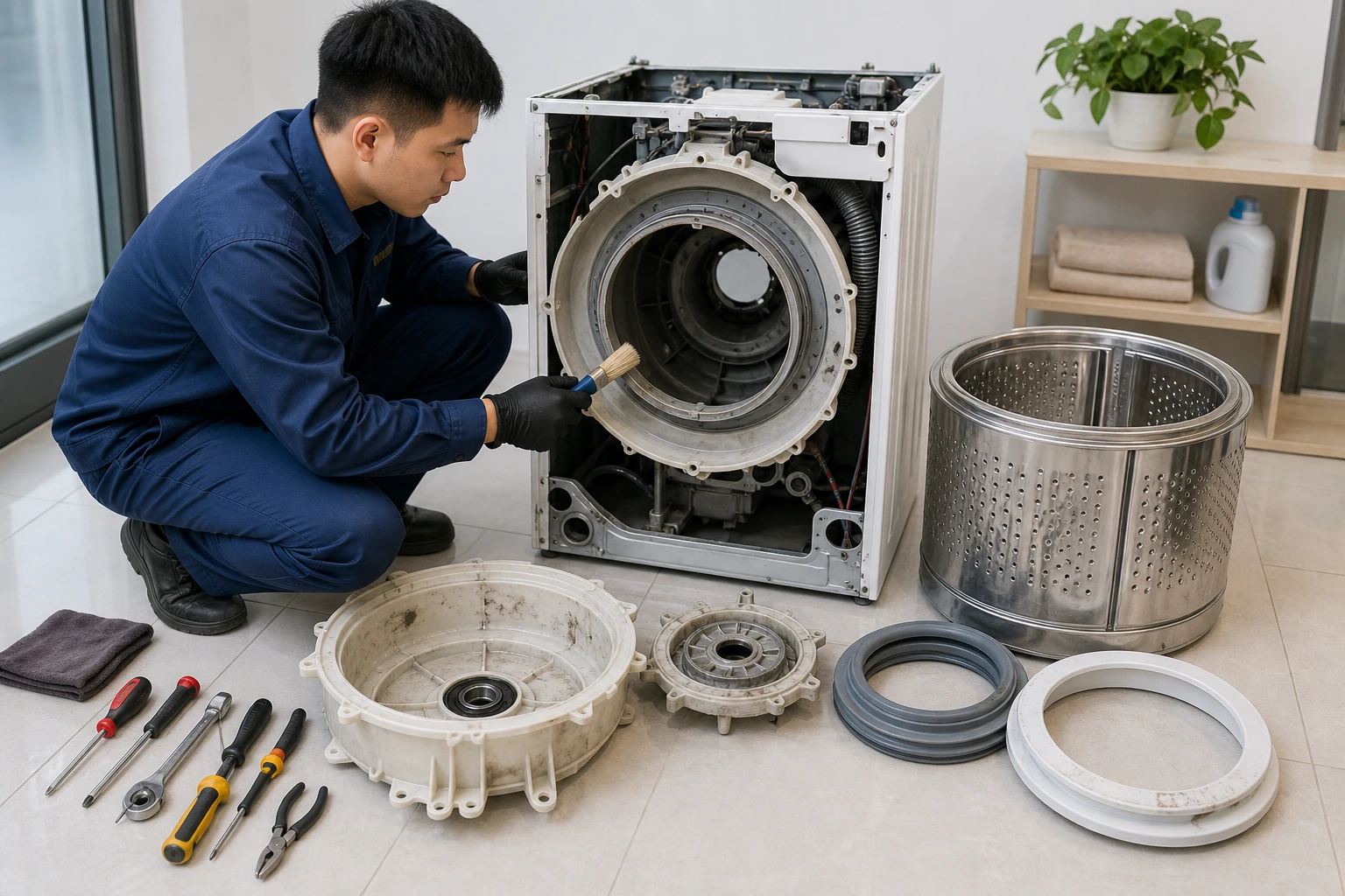 quy trình vệ sinh máy giặt chuyên nghiệp