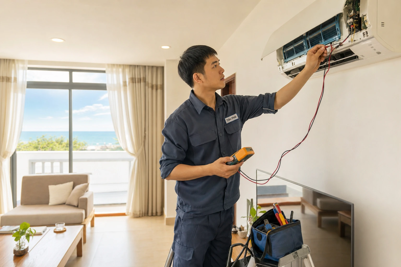 Thợ điện lạnh xử lý máy lạnh bị chảy nước tại Vũng Tàu