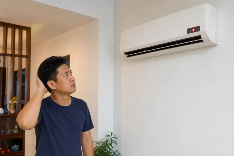 Máy lạnh báo lỗi E1 trên màn hình hiển thị trong phòng khách