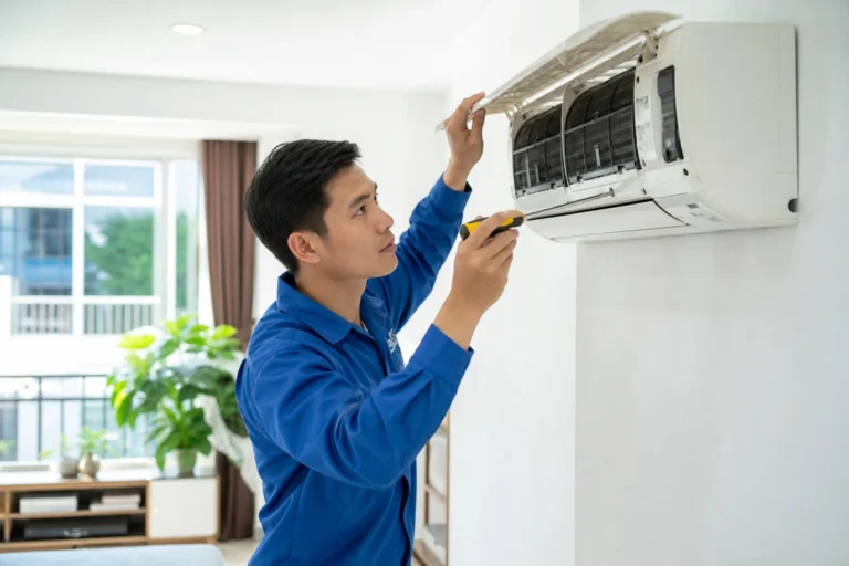 Thợ điện lạnh chuyên sửa máy lạnh tại Vũng Tàu đang kiểm tra máy lạnh
