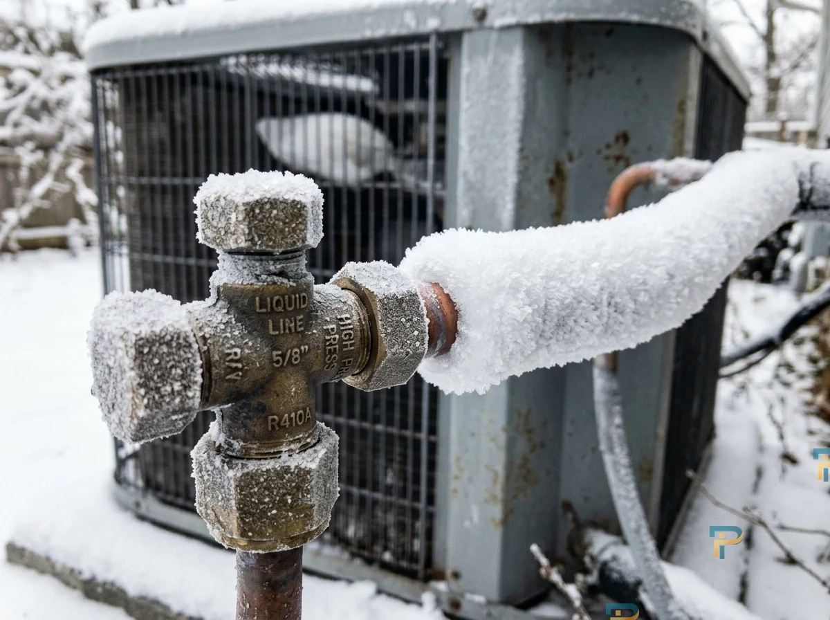 Tuyết bám ống đồng ngoài dàn nóng máy lạnh báo hiệu thiếu gas
