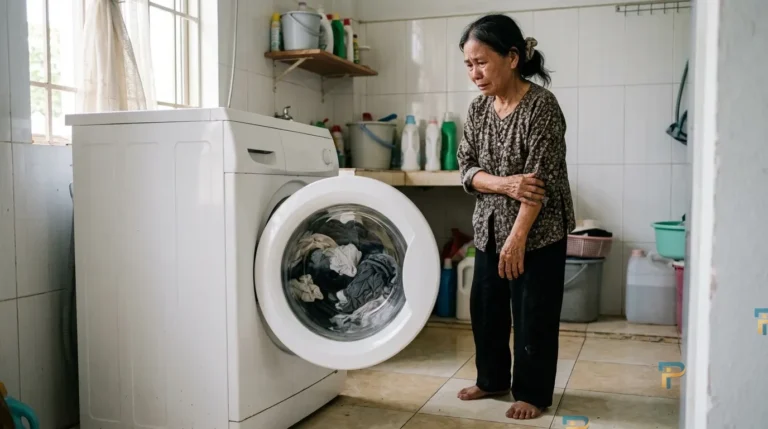 Sự cố máy giặt không vắt khiến quần áo ướt sũng