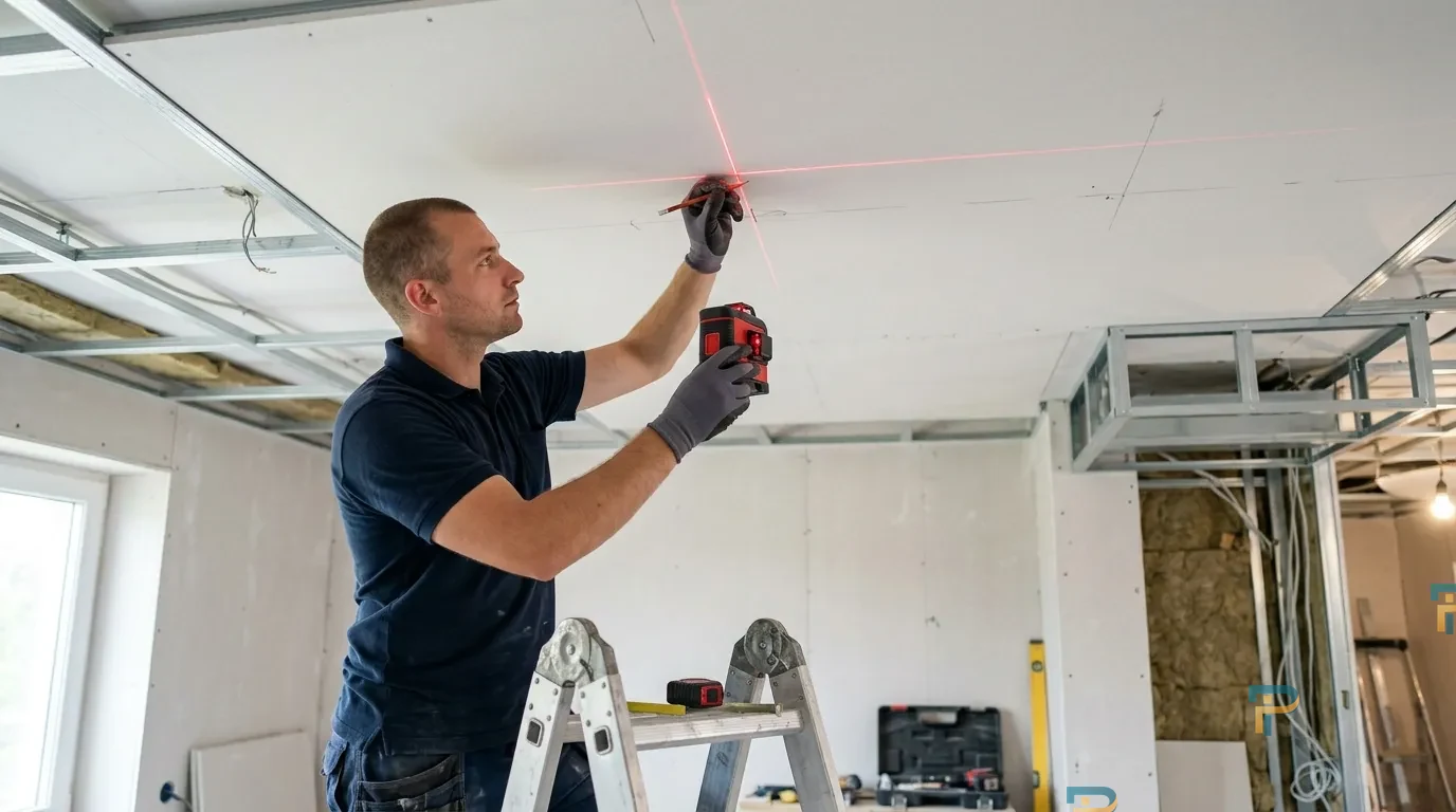 Sử dụng máy laser để định vị chính xác vị trí khoét lỗ trần