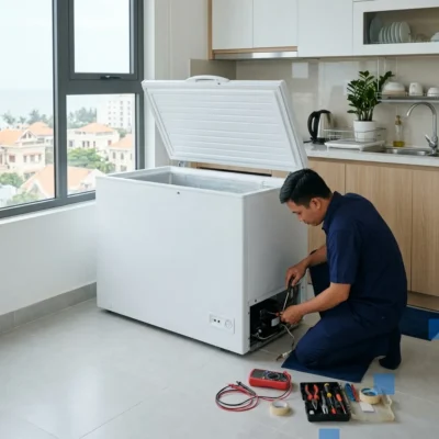 Kỹ thuật viên kiểm tra tủ đông tại nhà ở Vũng Tàu