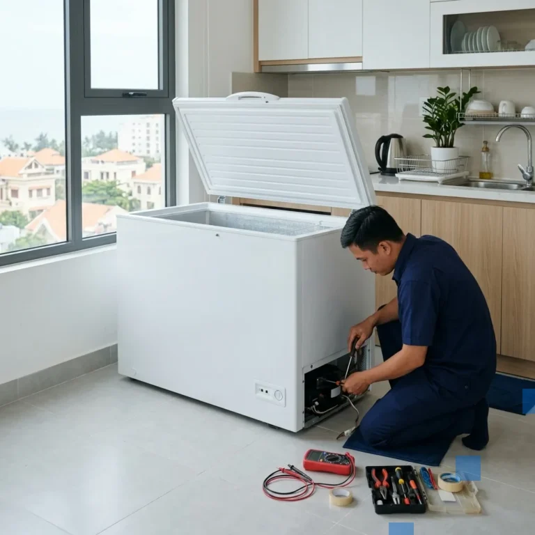 Kỹ thuật viên kiểm tra tủ đông tại nhà ở Vũng Tàu