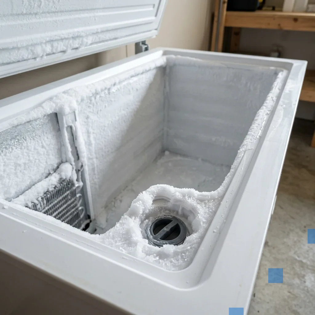 Khu vực thoát nước và tuyết bám bên trong tủ đông