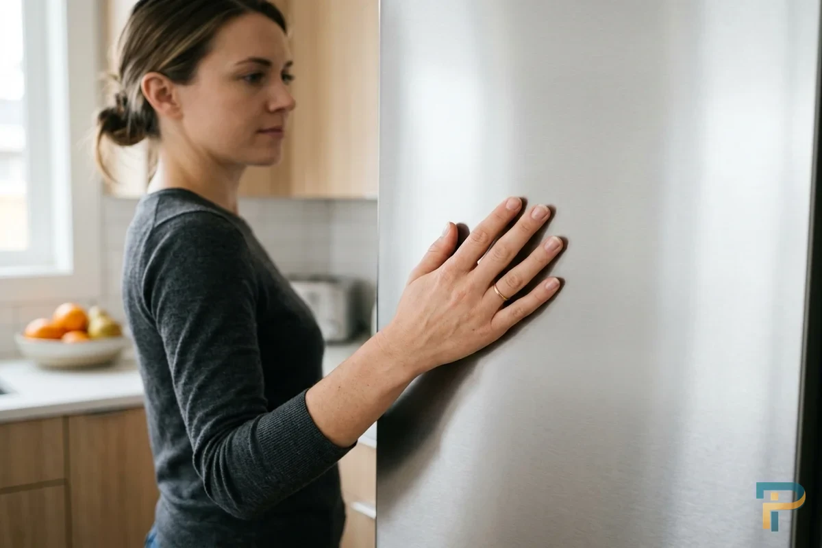 Cận cảnh vách hông tủ lạnh tỏa nhiệt ấm khi lốc nén chạy