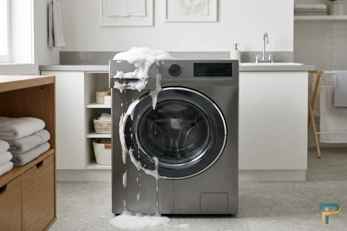 Máy giặt bị trào bọt xà phòng ra ngoài lồng giặt
