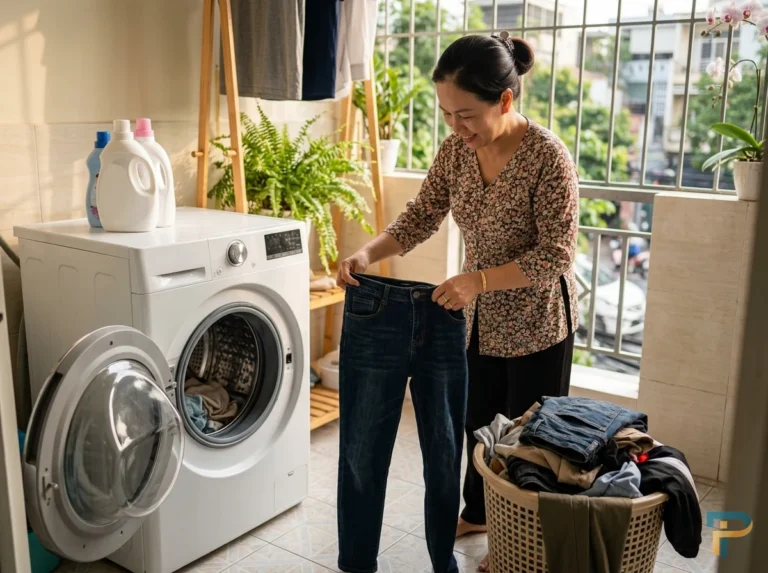 Kiểm tra trang phục và khóa kéo kim loại tránh máy giặt làm rách quần áo