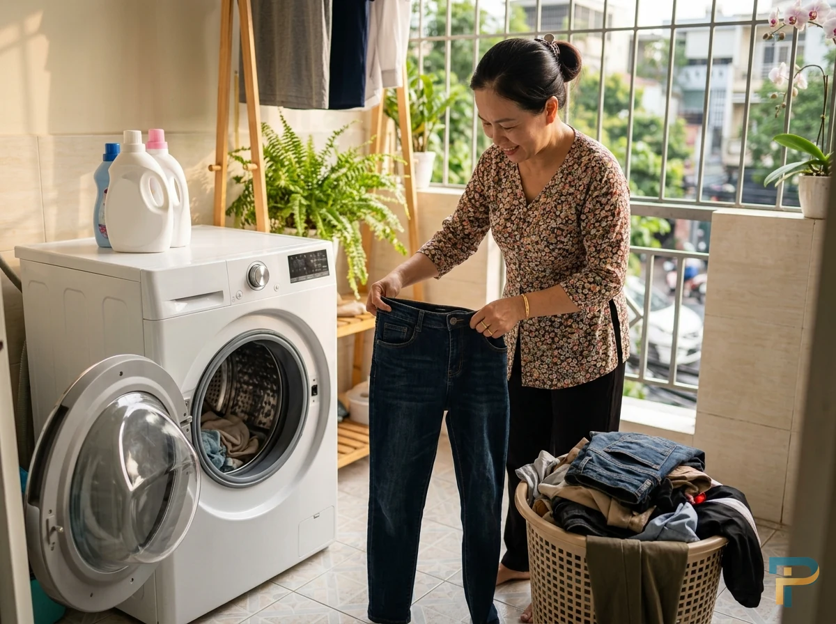 Kiểm tra trang phục và khóa kéo kim loại tránh máy giặt làm rách quần áo