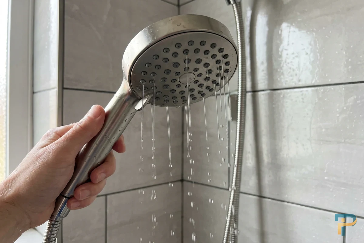 Kiểm tra tia nước chảy ra từ bát sen tắm của máy nước nóng