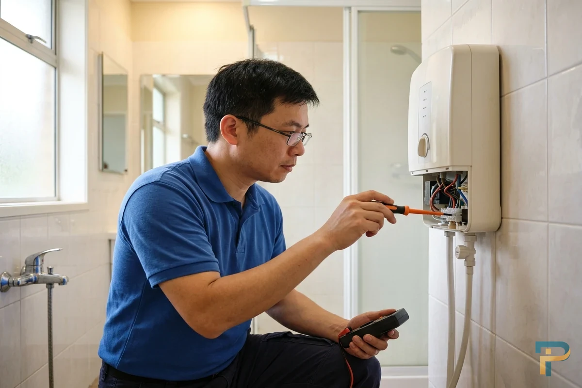 Kỹ thuật viên kiểm tra sửa máy nước nóng tại nhà Vũng Tàu