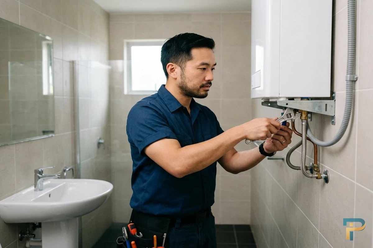 Kỹ thuật viên kiểm tra xử lý máy nước nóng kêu to tại nhà Vũng Tàu