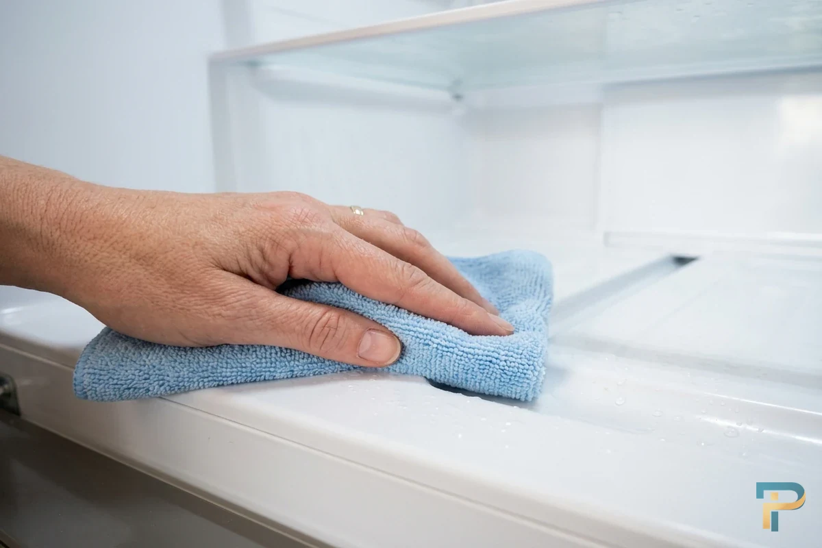 Lau khô rãnh đáy và vệ sinh tủ lạnh bị đọng nước ngăn mát an toàn