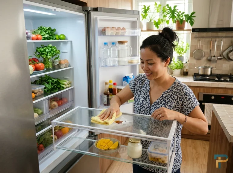 Lau sạch vết nước ngọt trên khay kệ khi tủ lạnh bị kiến bò vào