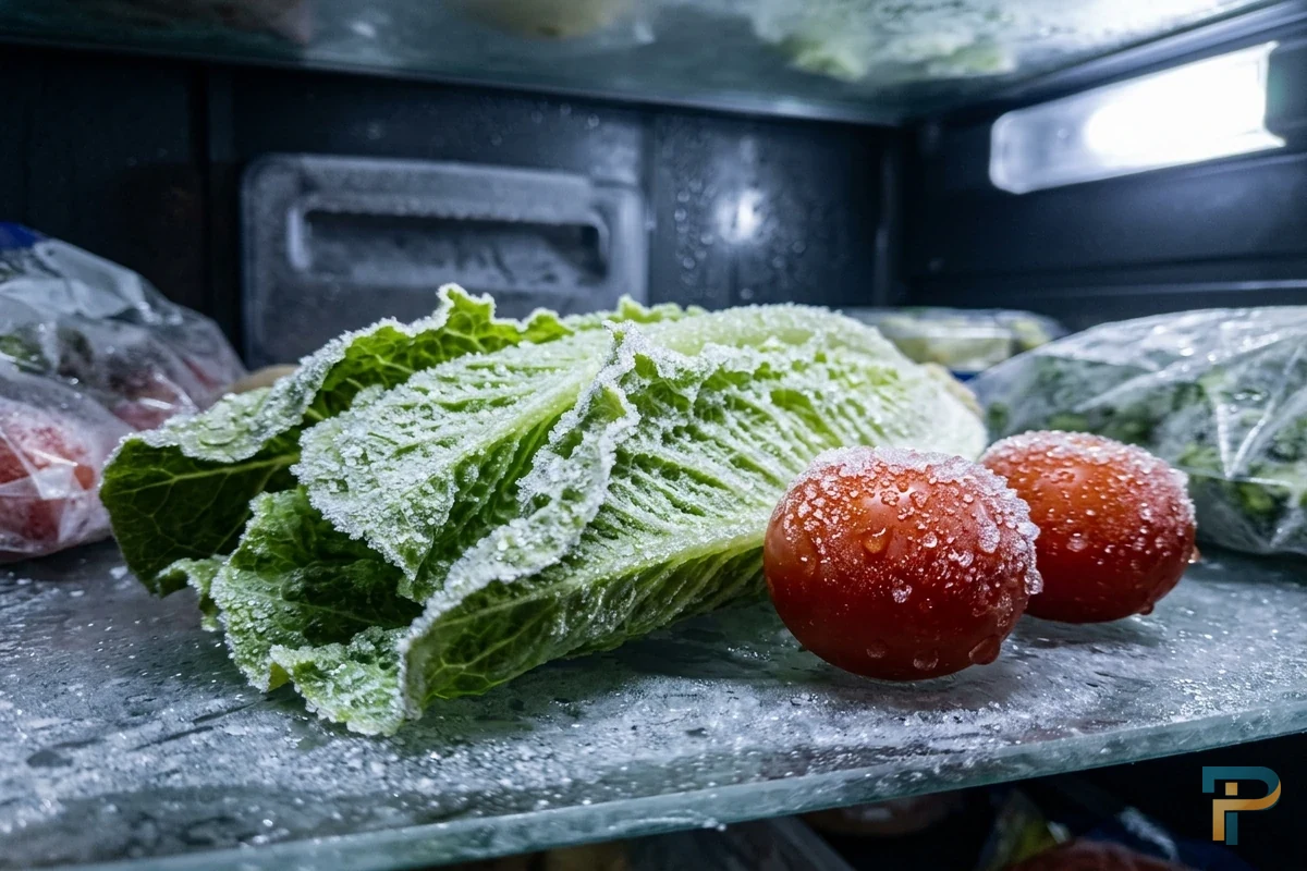 Rau củ bị đông cứng khi tủ lạnh ngăn mát bị đóng đá