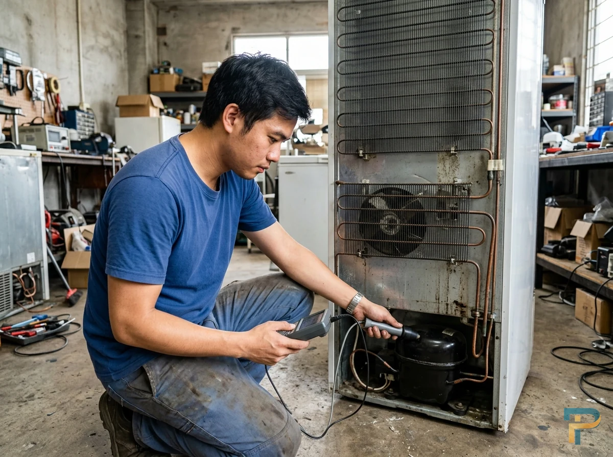Kỹ thuật viên kiểm tra xử lý tủ mát bị kêu tại Vũng Tàu